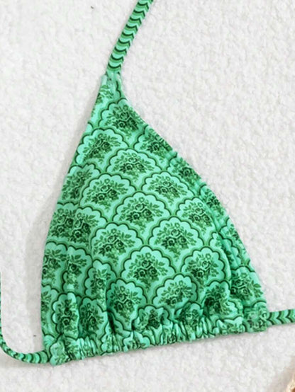 Swim Mod Women's Pink Polka Dot Print Halter Neck Low Waist Triangle Bikini Set, Summer Sexy Spring