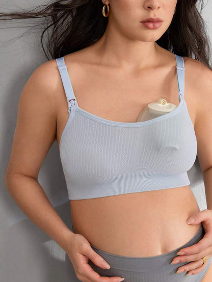 Maternity Seamless Nursing Bra Women Solid Ribbed Comfortable Breastfeeding Support Bra