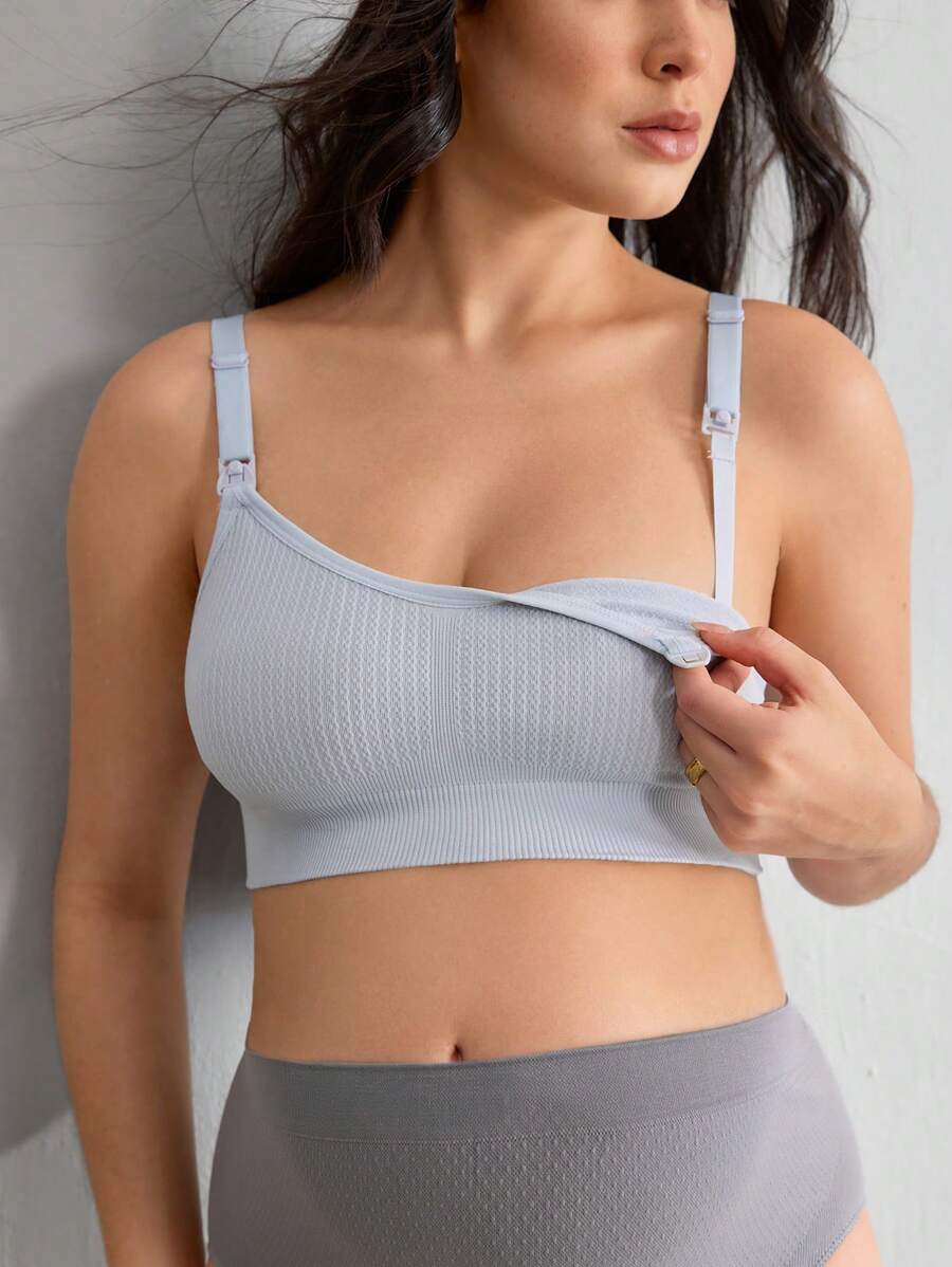 Maternity Seamless Nursing Bra Women Solid Ribbed Comfortable Breastfeeding Support Bra