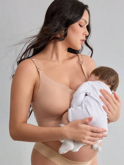 Maternity Solid Color Adjustable Strap Nursing Bra Women Comfortable Wireless Breastfeeding Support Bra
