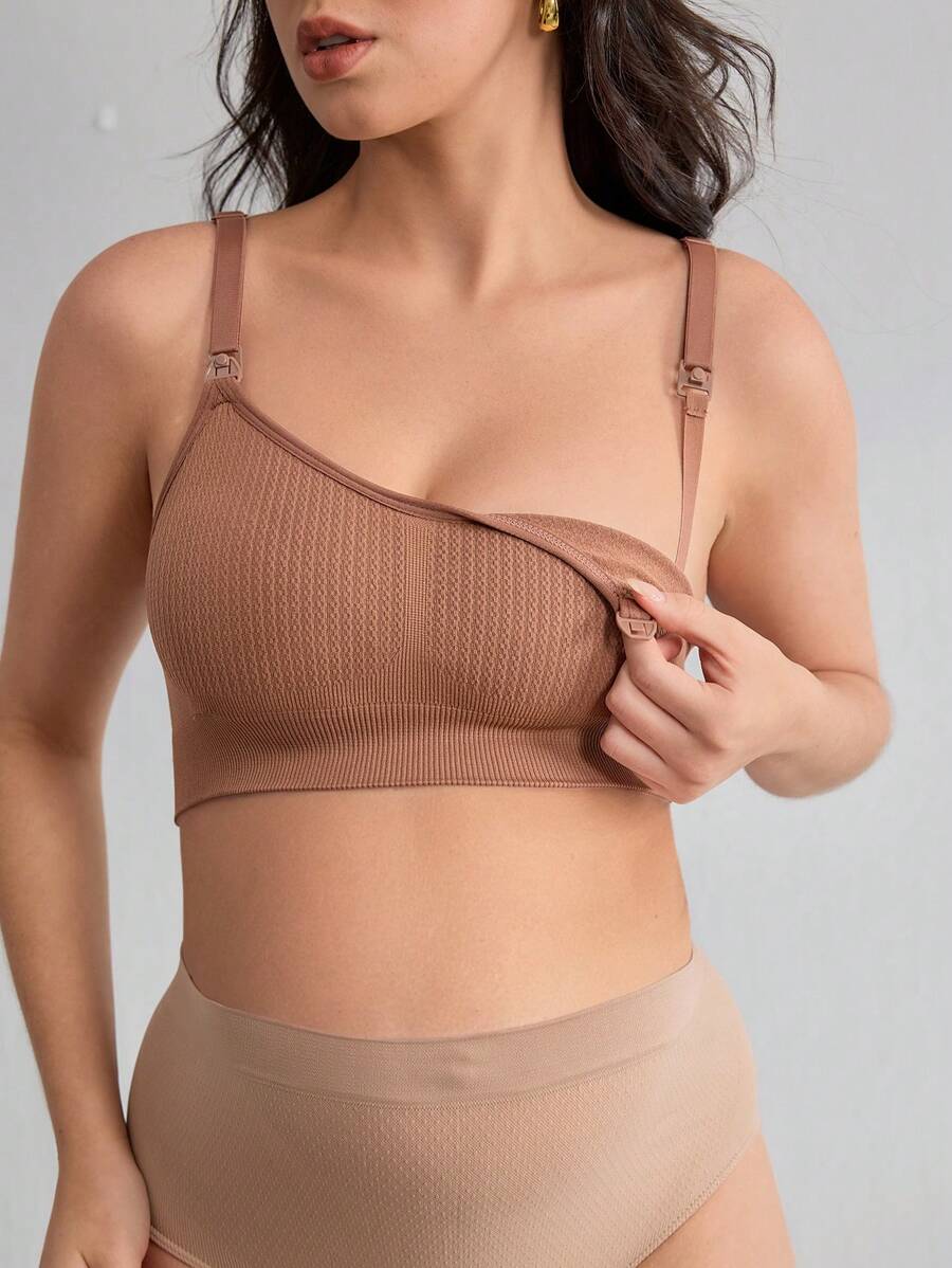 Maternity Seamless Nursing Bra Women Solid Ribbed Comfortable Breastfeeding Support Bra