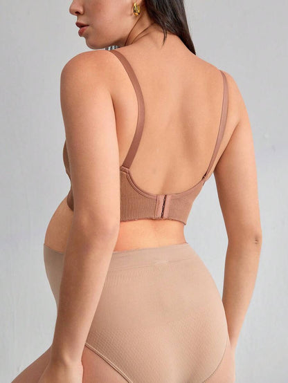 Coffee Brown Seamless Nursing Bra - Comfortable Wireless Maternity Bralette with Adjustable Straps and Easy Access Buttons