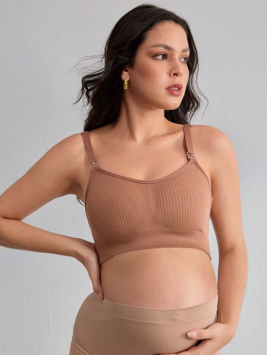 Maternity Seamless Nursing Bra - Solid Color Adjustable Straps Breathable Wireless Breastfeeding
