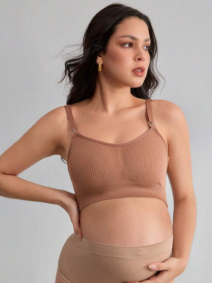 Maternity Seamless Nursing Bra - Solid Color Adjustable Straps Breathable Wireless Breastfeeding
