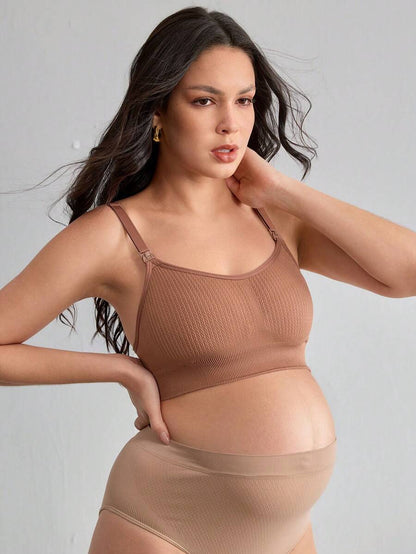 Maternity Seamless Nursing Bra - Solid Color Adjustable Straps Breathable Wireless Breastfeeding