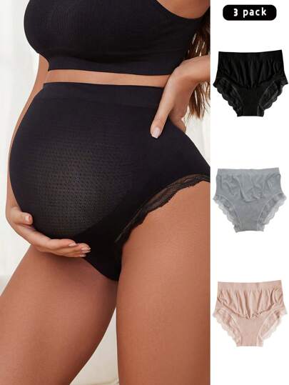 Maternity Panties 3 Pack - Solid Color High Waist Seamless Soft Stretch, Pregnancy Underwear