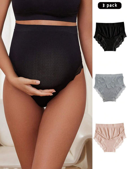 Maternity Panties 3 Pack - Solid Color High Waist Seamless Soft Stretch, Pregnancy Underwear