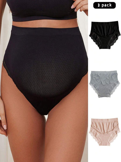 Maternity Underwear Set 3 Pack - Seamless High Waist Lace Trim Soft Stretch, Nursing Daily Wear