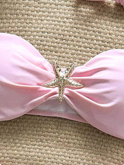 Swim Vcay Women's Solid Color Spaghetti Strap Starfish Metal Decor Sexy Bikini Set, Summer