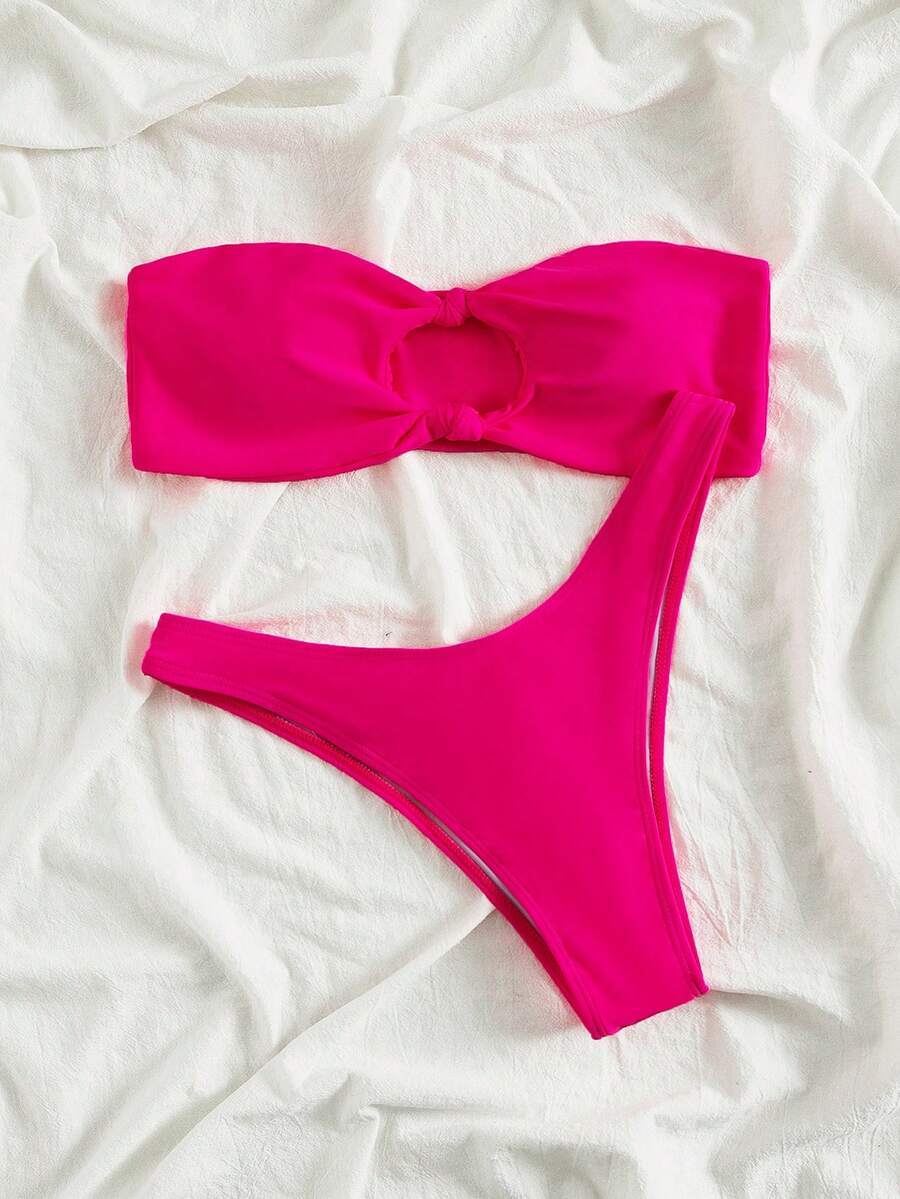 Swim Vcay Solid Color Bikini Swimming Suit For Beach Vacation, Strapless, Wireless For Summer