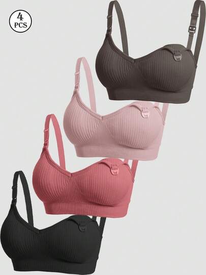 4PCS Maternity Nursing Bras Set Women Sexy Front Clip Comfortable Breastfeeding Lingerie Support Bra