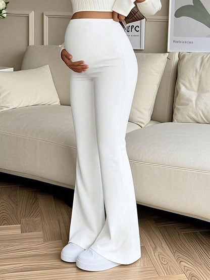 Maternity Flare Leg Pants - Corset Detail, High Stretch, Natural Waist, White