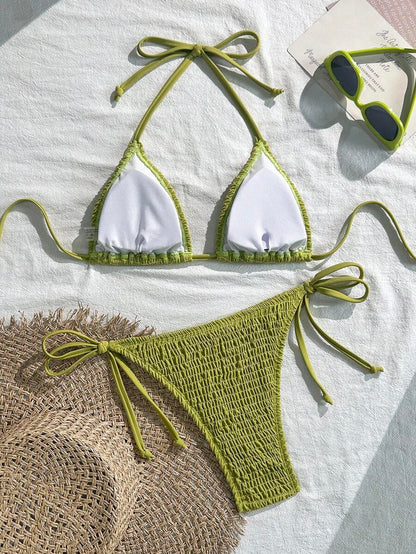 Swim Basics Women's Solid Color Halter Neck Sexy Bikini Set Bathing Suit For Summer Beach