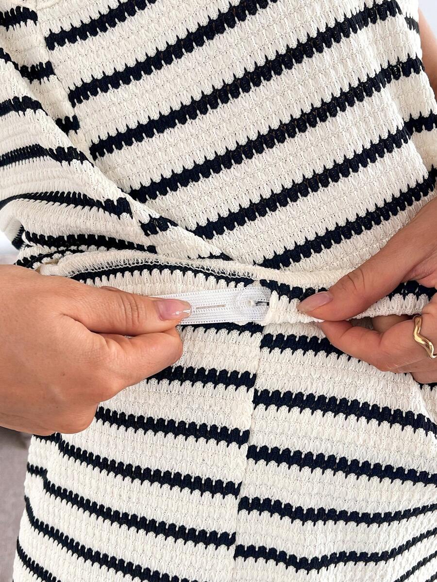 Maternity Striped V-Neck Camisole and Shorts Set Navy Blue Summer Maternity Romper Outfit for Beach and Vacation