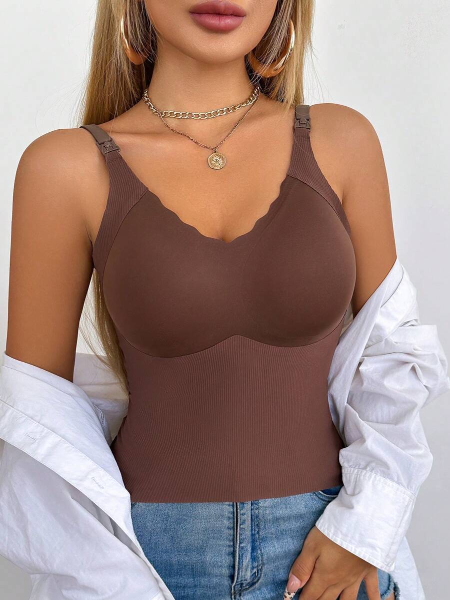 Seamless Solid Color Nursing Undershirt for Breastfeeding & Postpartum
