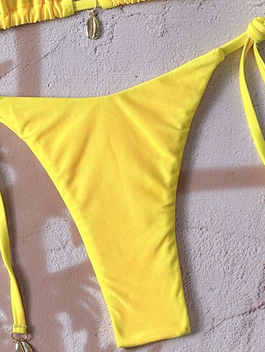 Swim Chiccia Women Spring Break Summer Beach Solid Color Halter Tie Sexy Bikini Swimsuit Set