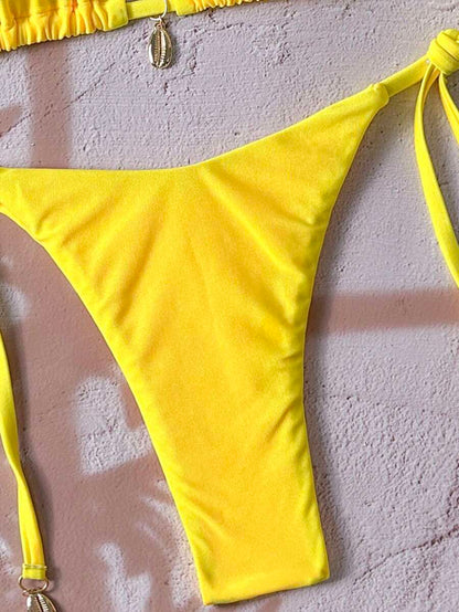 Swim Chiccia Women Spring Break Summer Beach Solid Color Halter Tie Sexy Bikini Swimsuit Set
