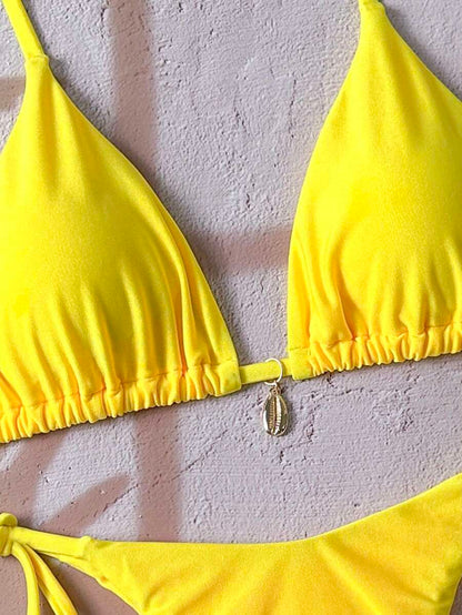 Swim Chiccia Women Spring Break Summer Beach Solid Color Halter Tie Sexy Bikini Swimsuit Set