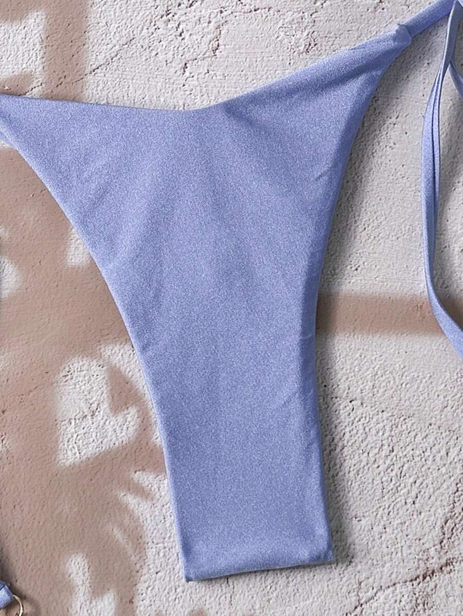 Swim Chiccia Women Spring Break Summer Beach Solid Color Halter Tie Sexy Bikini Swimsuit Set