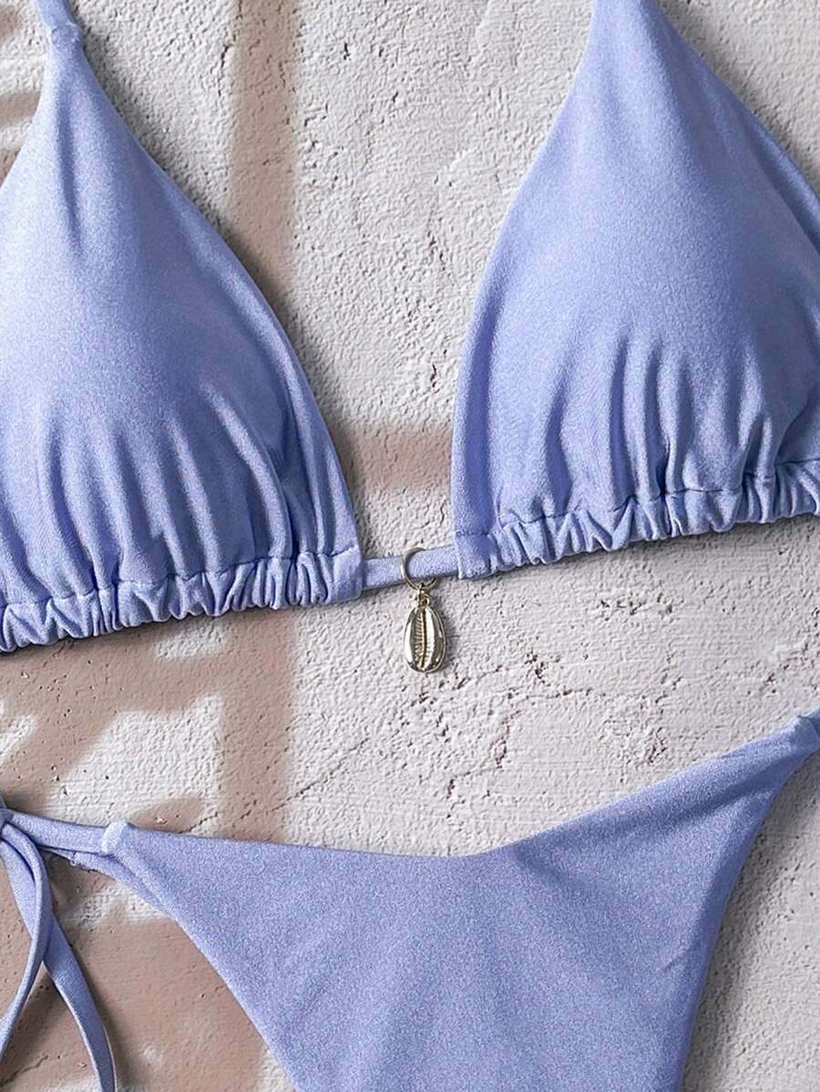 Swim Chiccia Women Spring Break Summer Beach Solid Color Halter Tie Sexy Bikini Swimsuit Set