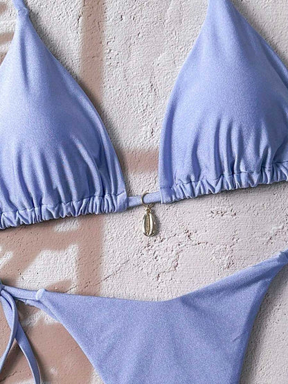 Swim Chiccia Women Spring Break Summer Beach Solid Color Halter Tie Sexy Bikini Swimsuit Set