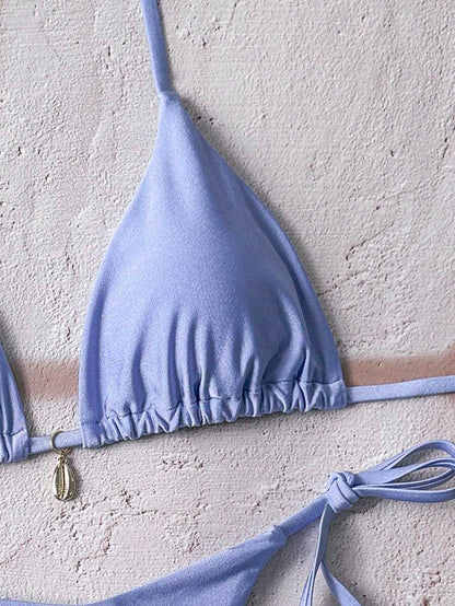 Swim Chiccia Women Spring Break Summer Beach Solid Color Halter Tie Sexy Bikini Swimsuit Set