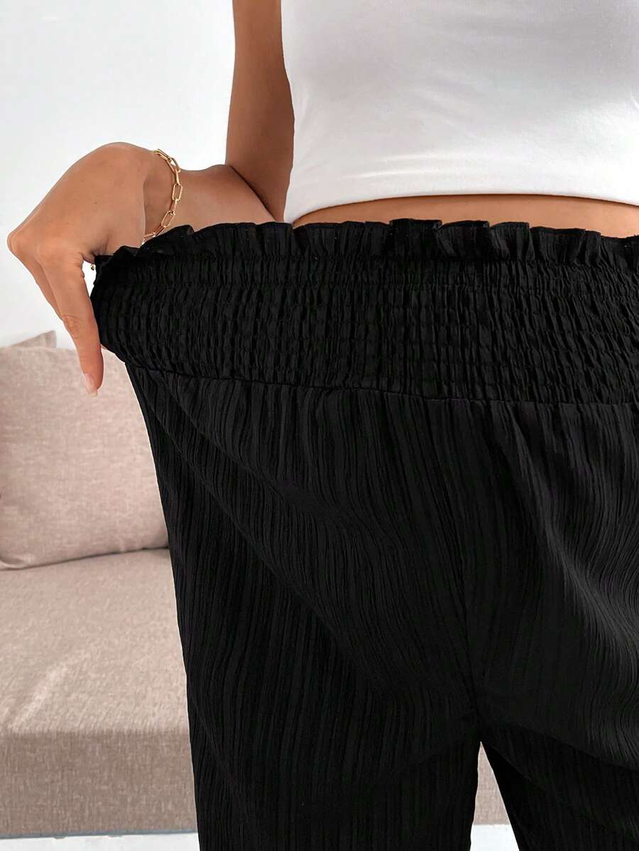 Maternity Wide Leg Pants - Shirred Waist, Loose Fit, Ultra High Waist, Apricot