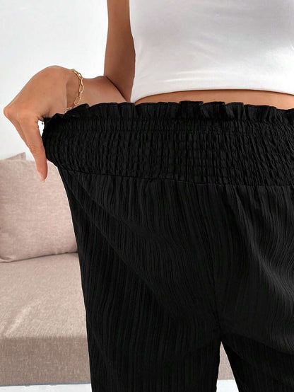 Maternity Wide Leg Pants - Shirred Waist, Loose Fit, Ultra High Waist, Apricot