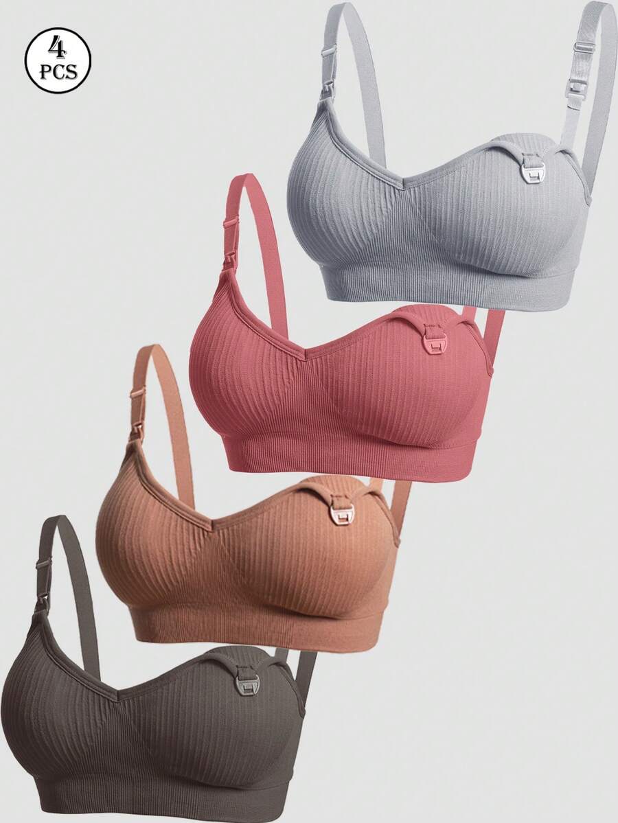 4PCS Maternity Nursing Bras Set Women Sexy Front Clip Comfortable Breastfeeding Lingerie Support Bra