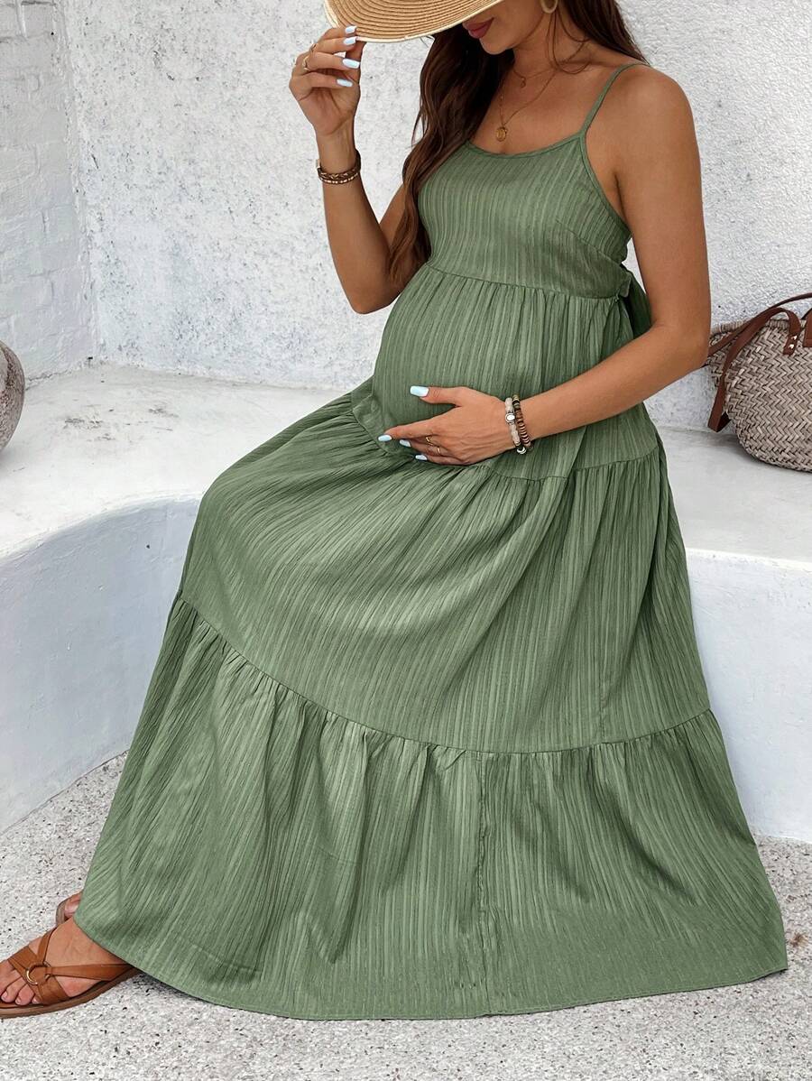Maternity Sleeveless Solid Color Dress, Fashionable For Summer Woman S Summer Clothes  Maternity Dress  Vacation