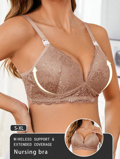 Maternity Lace Button Front Nursing Bra Women Elegant Solid Color Sexy Comfortable Breastfeeding Lingerie Bra