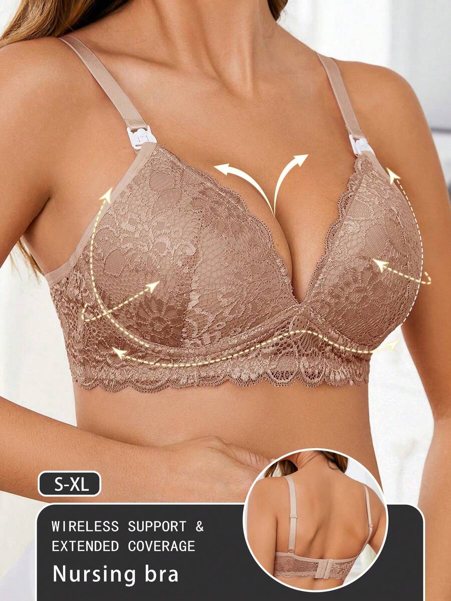 Maternity Lace Button Front Nursing Bra Women Elegant Solid Color Sexy Comfortable Breastfeeding Lingerie Bra