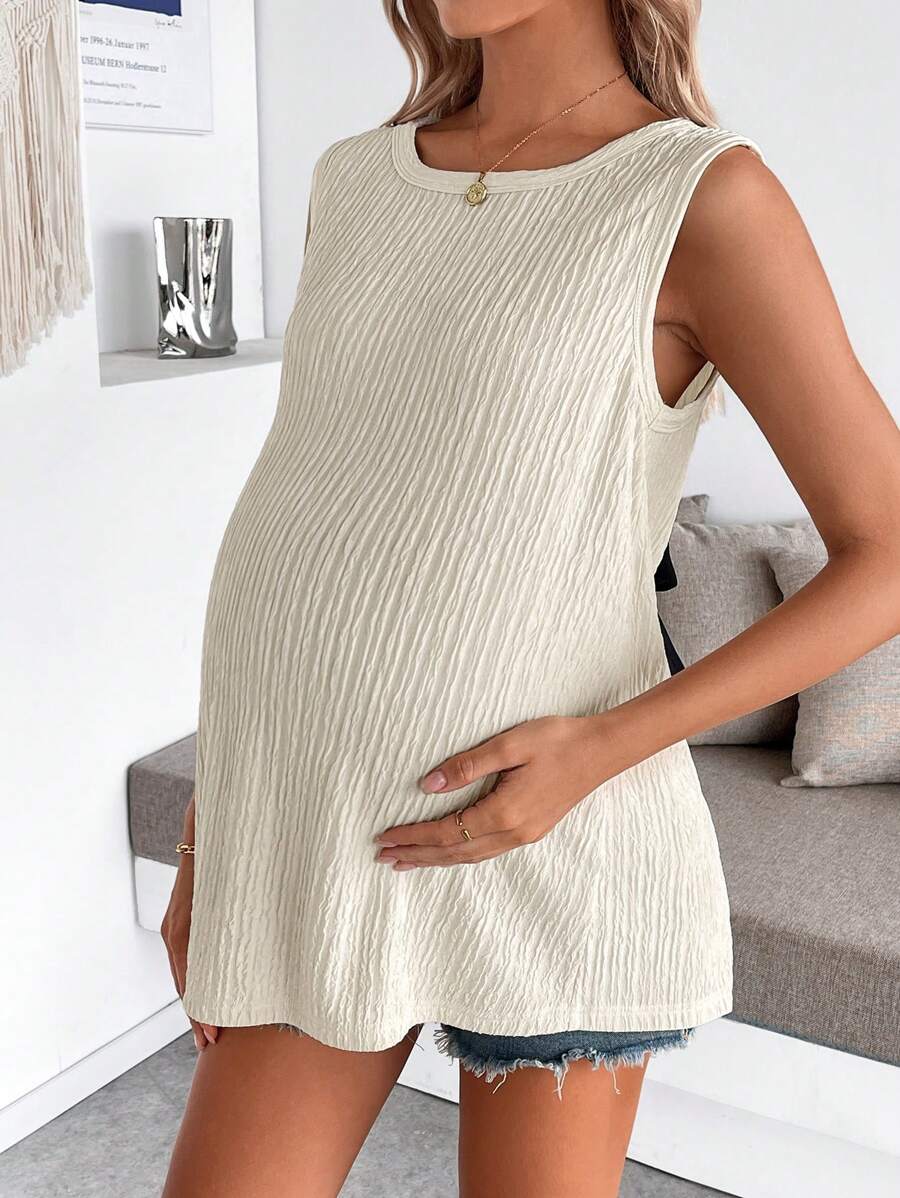 Maternity Black Open Back Camisole with Bow Detail Summer Sleeveless Maternity Tank Top for Beach and Casual Everyday Wear