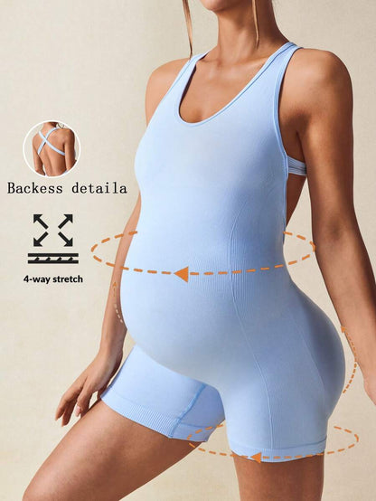 Maternity Casual Solid Color Sleeveless Backless Romper For Summer,Word Cup
