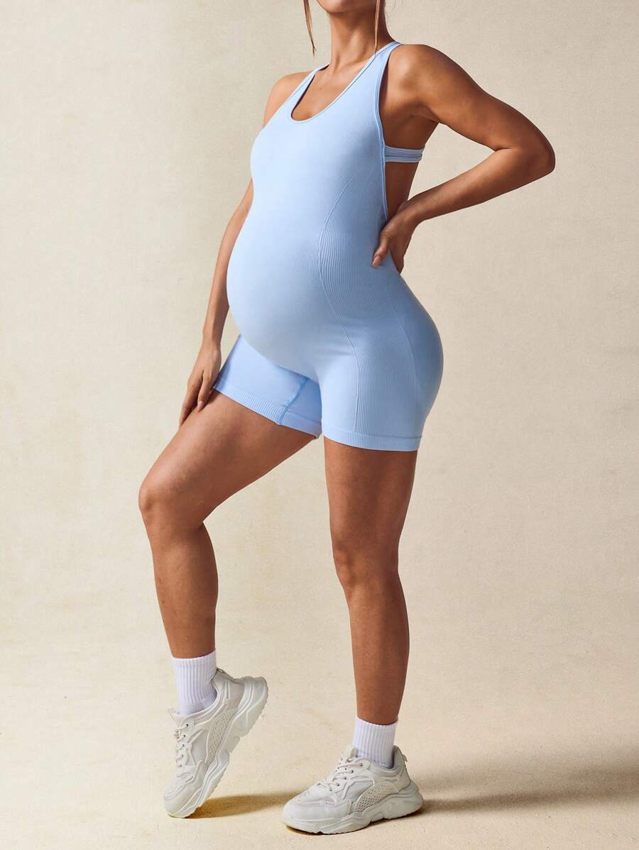 Maternity Casual Solid Color Sleeveless Backless Romper For Summer,Word Cup