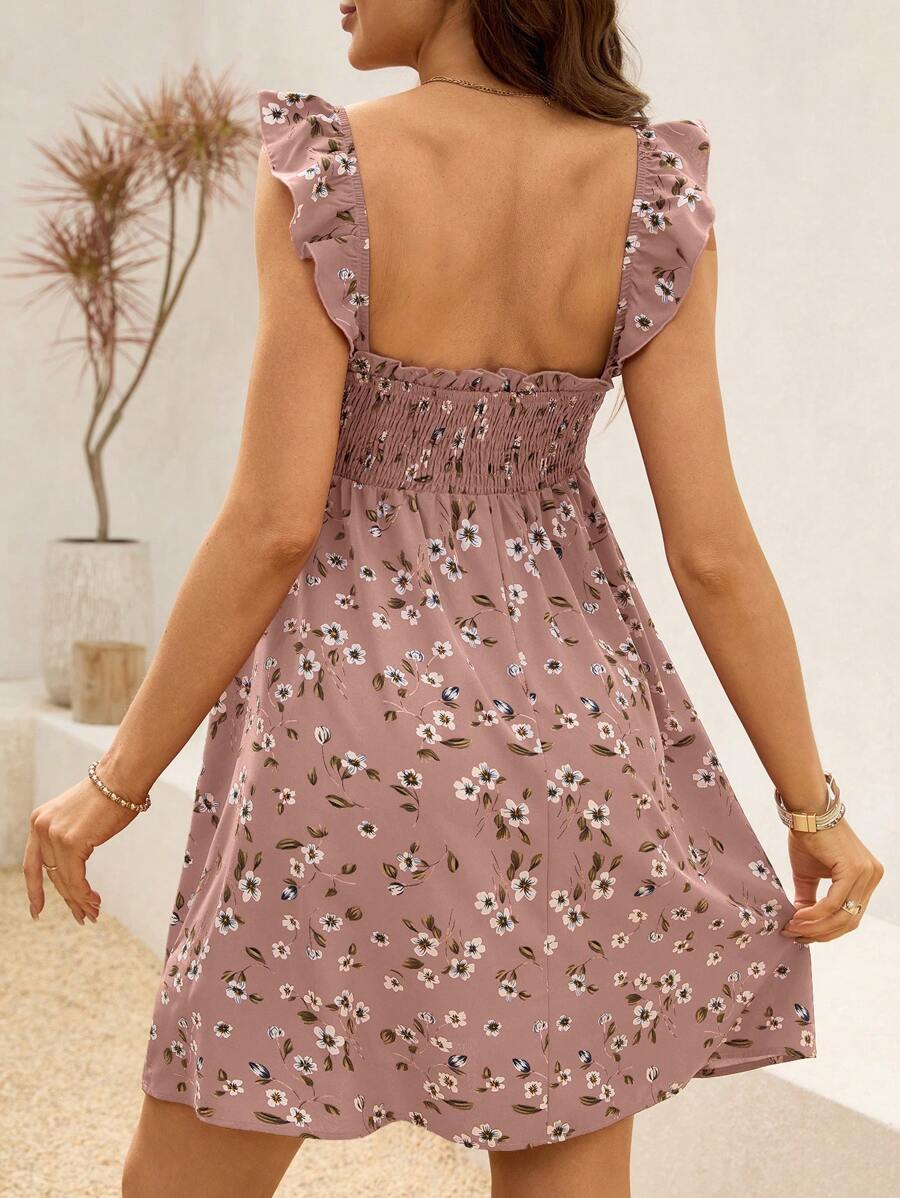 Floral Print Maternity Cap Sleeve Dress - Breezy Boho A-Line Gown for Summer Vacation, Beach Outings, and Casual Baby Shower