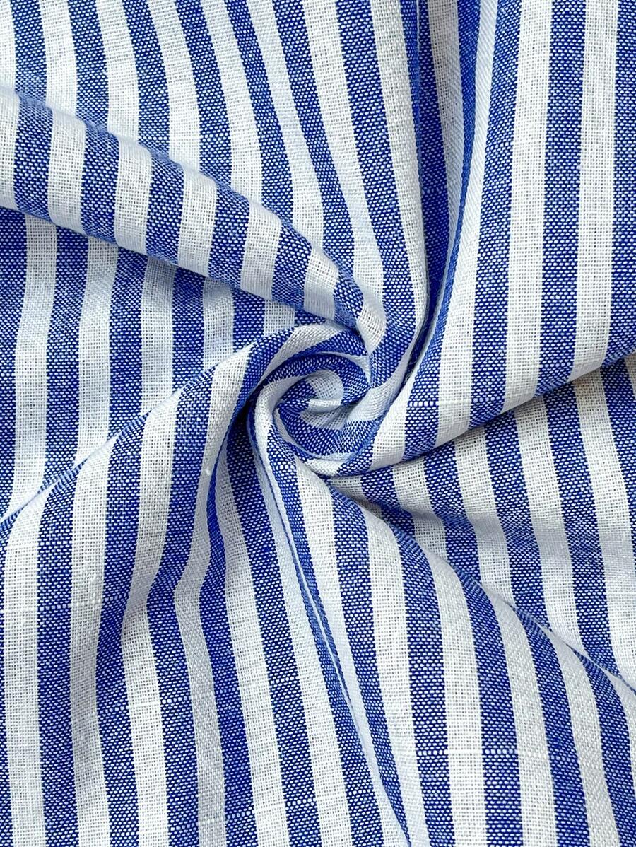 Blue Striped Maternity Nursing Dress with V-Neck Flounce Sleeves and Zipper Detail - Chic Short Casual Cotton Blend Office Dress