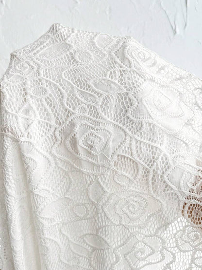 White Lace Flare Sleeve Fitted Mermaid Hem Maternity Dress