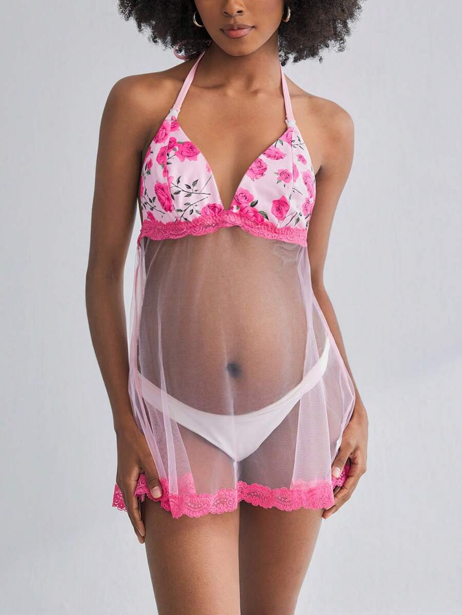 Romantic Floral Sheer Lace Maternity Nursing Camisole - Pink Rose Pregnancy Breastfeeding Top