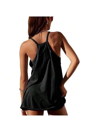 Maternity Dress Women's Workout Dress - Fitness Casual Mini Dress With Built-In Shorts, Sleeveless Style And Spaghetti Straps For Golf And Athletic Activities Maternity Clothes Khaki Dress,Fall Summer Short Dress,Fall Women Outfits,Office Wear,Work Women
