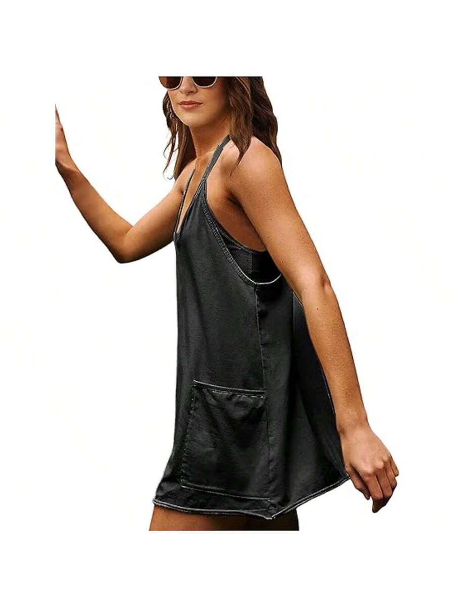 Maternity Dress Women's Workout Dress - Fitness Casual Mini Dress With Built-In Shorts, Sleeveless Style And Spaghetti Straps For Golf And Athletic Activities Maternity Clothes Khaki Dress,Fall Summer Short Dress,Fall Women Outfits,Office Wear,Work Women