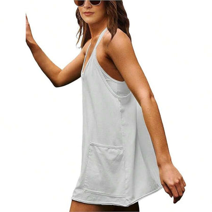 Maternity Dress Women's Workout Dress - Fitness Casual Mini Dress With Built-In Shorts, Sleeveless Style And Spaghetti Straps For Golf And Athletic Activities Maternity Clothes Khaki Dress,Fall Summer Short Dress,Fall Women Outfits,Office Wear,Work Women