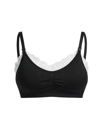 BloomMama Minimalist Comfortable Pregnant Women Nursing Bra With Lace Patchwork And Pleated Design