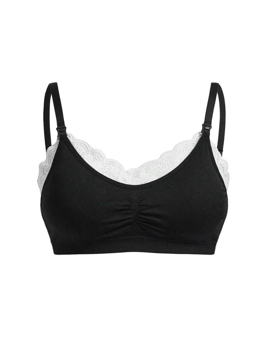 BloomMama Minimalist Comfortable Pregnant Women Nursing Bra With Lace Patchwork And Pleated Design