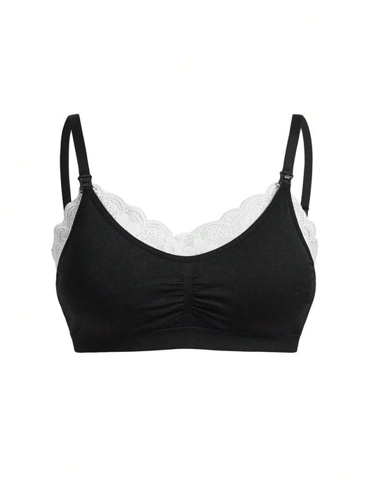 BloomMama Minimalist Comfortable Pregnant Women Nursing Bra With Lace Patchwork And Pleated Design