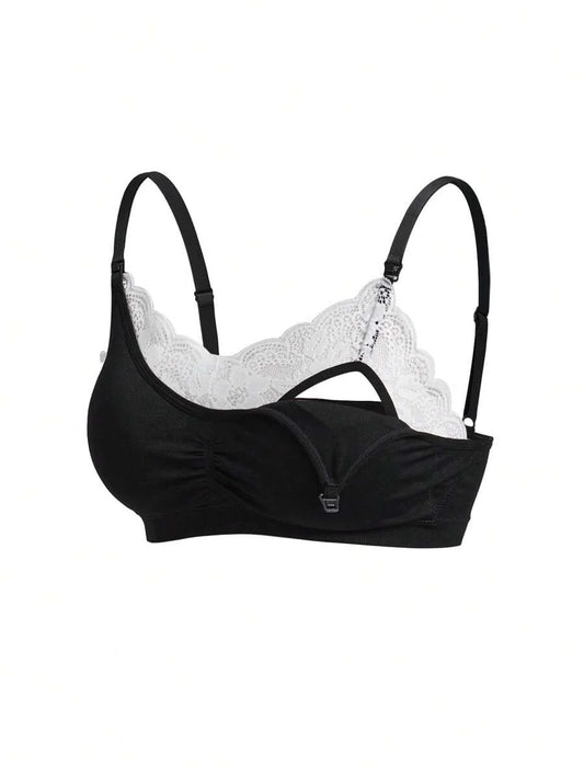 BloomMama Minimalist Comfortable Pregnant Women Nursing Bra With Lace Patchwork And Pleated Design