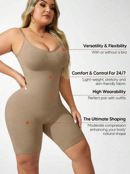 Plus Size Adjustable Strap Shaping & Lifting Jumpsuit - Medium Support Waist Sculpting Romper