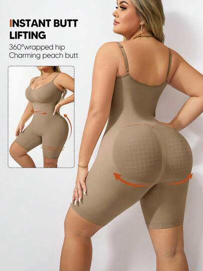 Plus Size Women's Shaping Jumpsuit - Adjustable Strap Lifting Bodysuit