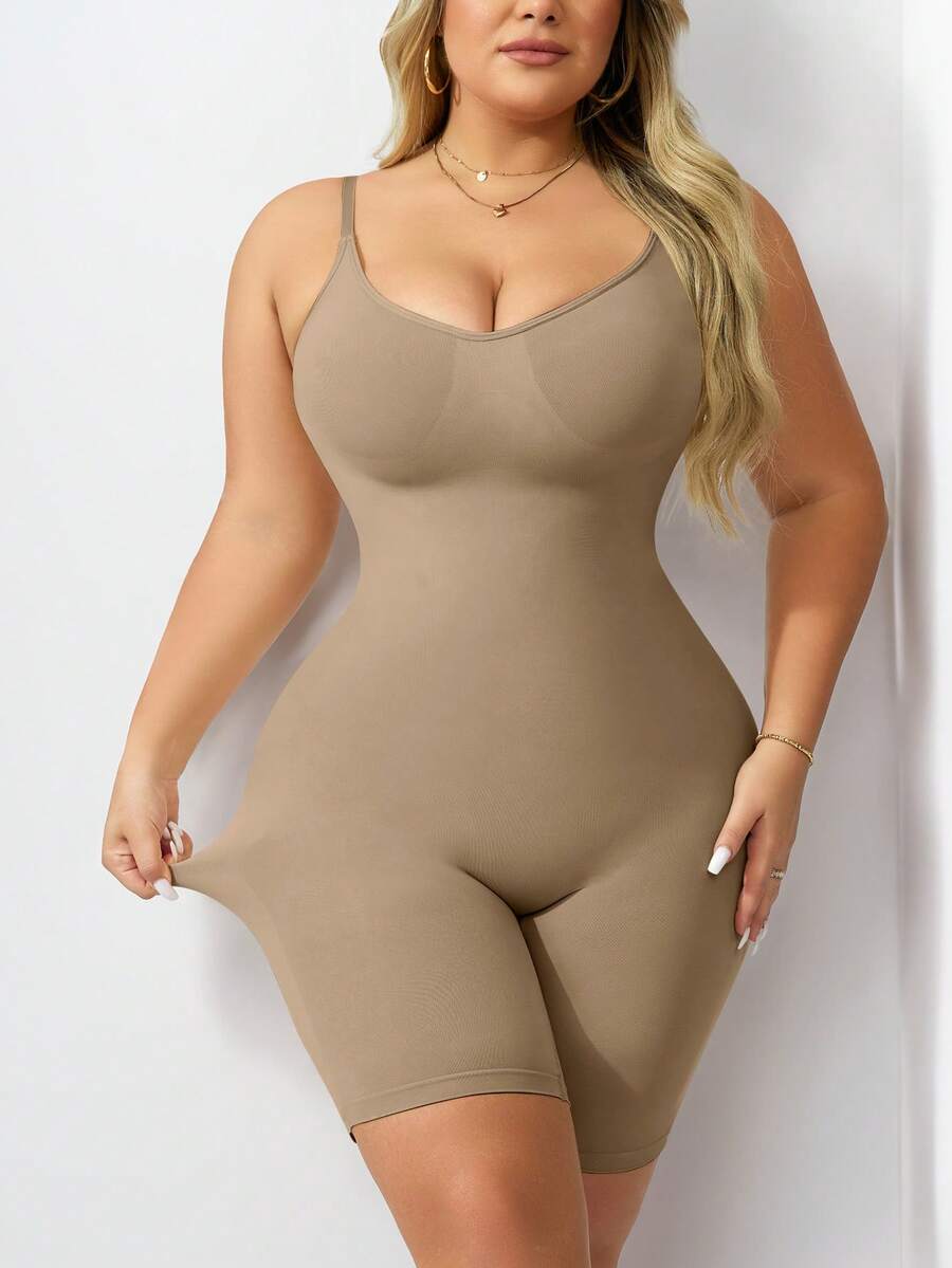 Plus Size Women's Shaping Jumpsuit - Adjustable Strap Lifting Bodysuit