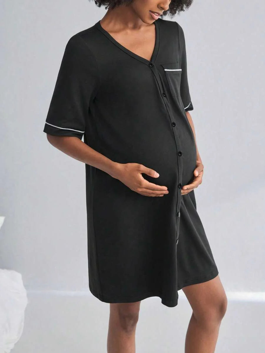 Maternity Short Sleeve Nursing Nightgown With Lace&Button,Fashion Loungewear Sleepwear Pajama Dress Sleep Shirt